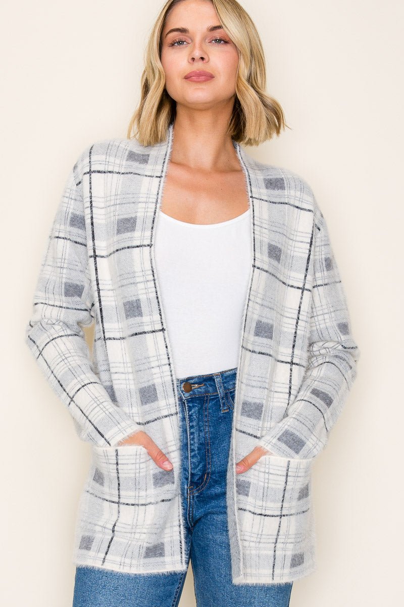 Gray & Ivory Soft Plaid Cardigan - The Nines
