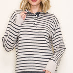 Oatmeal & Charcoal Striped Snap Button Sweater - The Nines