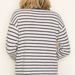 Oatmeal & Charcoal Striped Snap Button Sweater - The Nines