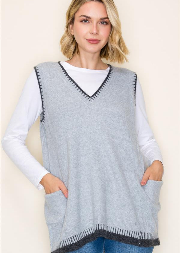 Blanket Stitch Tunic Sweater Vest - 2 Colors! - The Nines