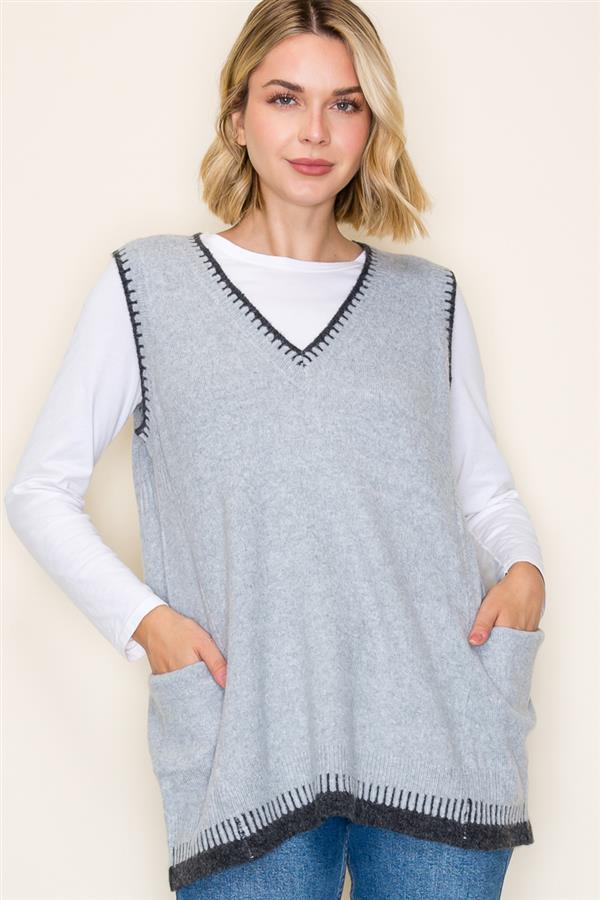Blanket Stitch Tunic Sweater Vest - 2 Colors! - The Nines