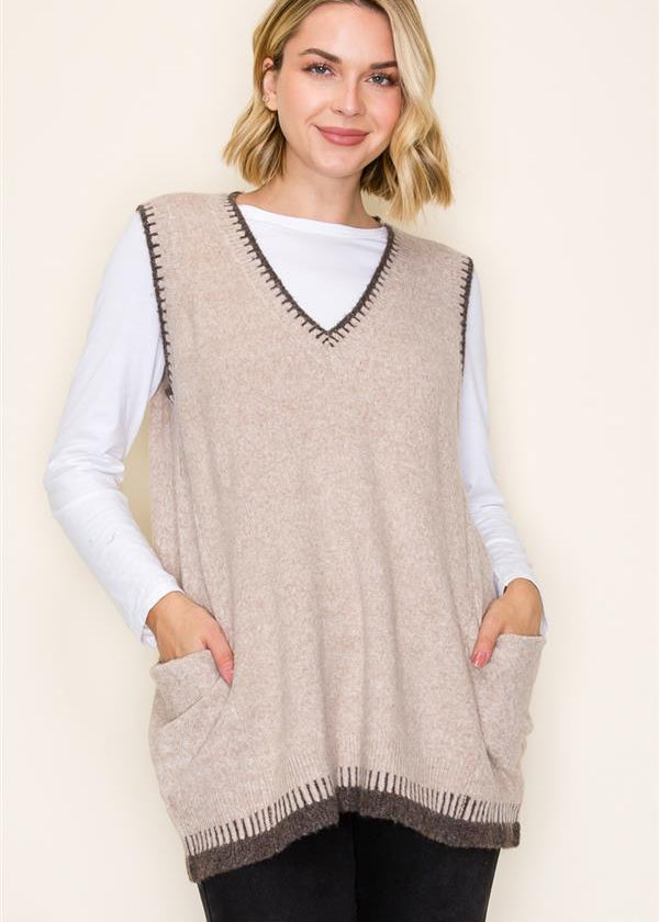 Blanket Stitch Tunic Sweater Vest - 2 Colors! - The Nines
