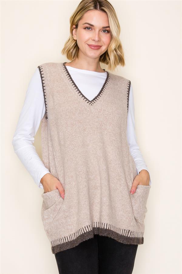 Blanket Stitch Tunic Sweater Vest - 2 Colors! - The Nines