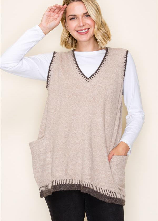 Blanket Stitch Tunic Sweater Vest - 2 Colors! - The Nines