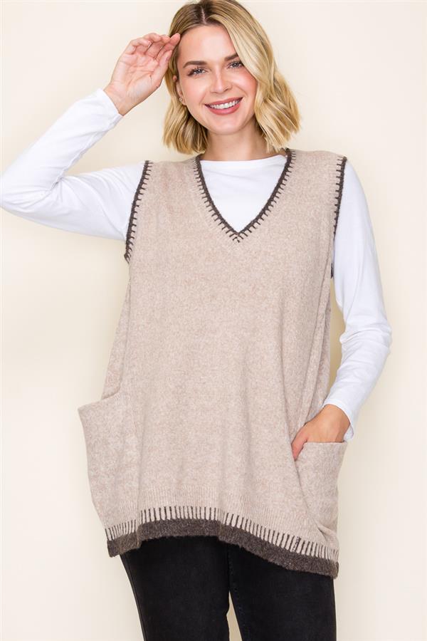 Blanket Stitch Tunic Sweater Vest - 2 Colors! - The Nines