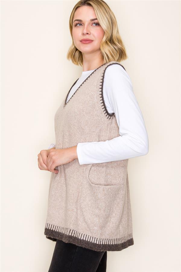 Blanket Stitch Tunic Sweater Vest - 2 Colors! - The Nines