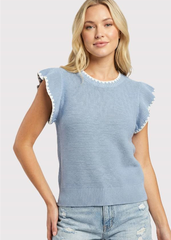Blanket Stitched Ruffle Top - 3 Colors! - The Nines