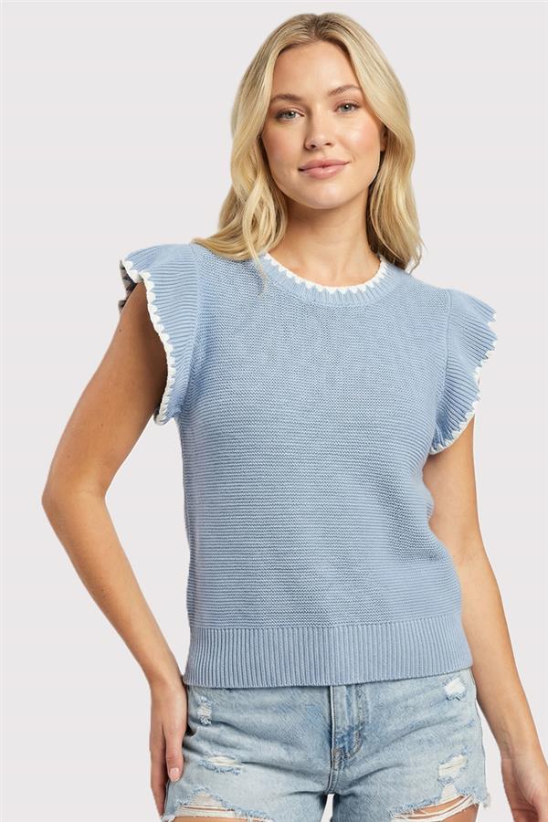 Blanket Stitched Ruffle Top - 3 Colors! - The Nines