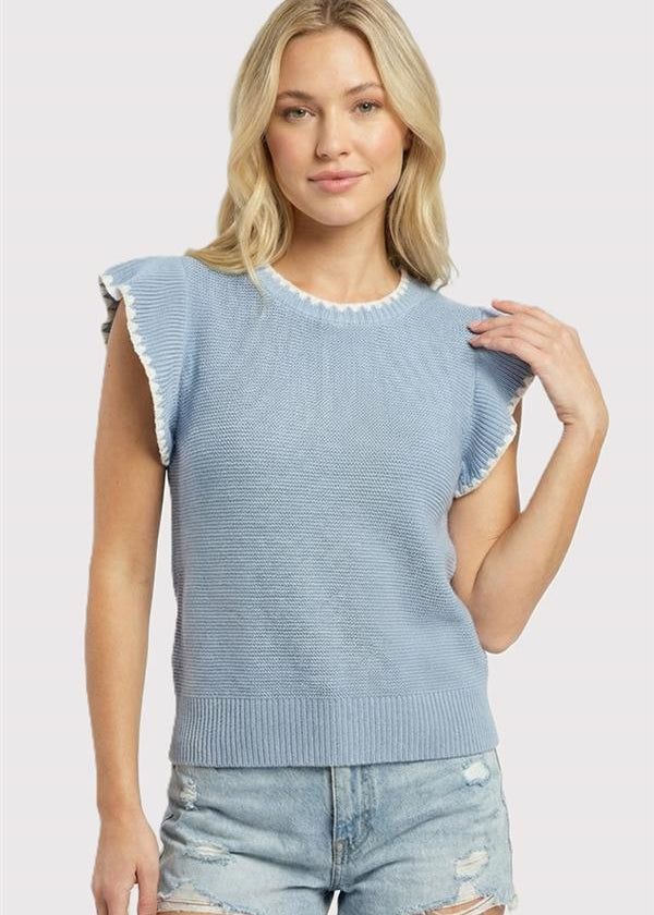 Blanket Stitched Ruffle Top - 3 Colors! - The Nines