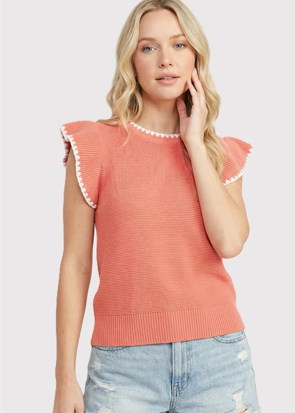 Blanket Stitched Ruffle Top - 3 Colors! - The Nines