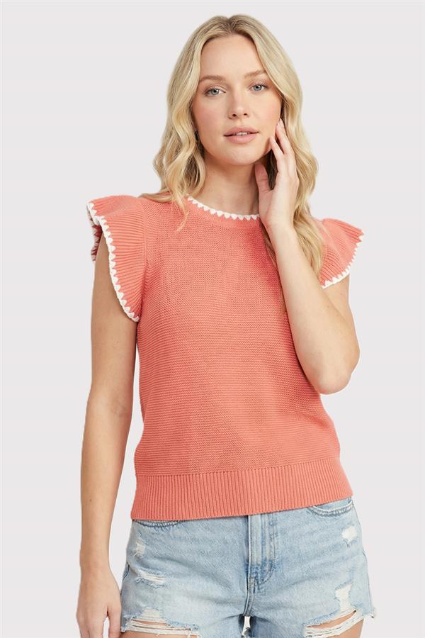 Blanket Stitched Ruffle Top - 3 Colors! - The Nines