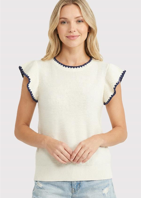 Blanket Stitched Ruffle Top - 3 Colors! - The Nines
