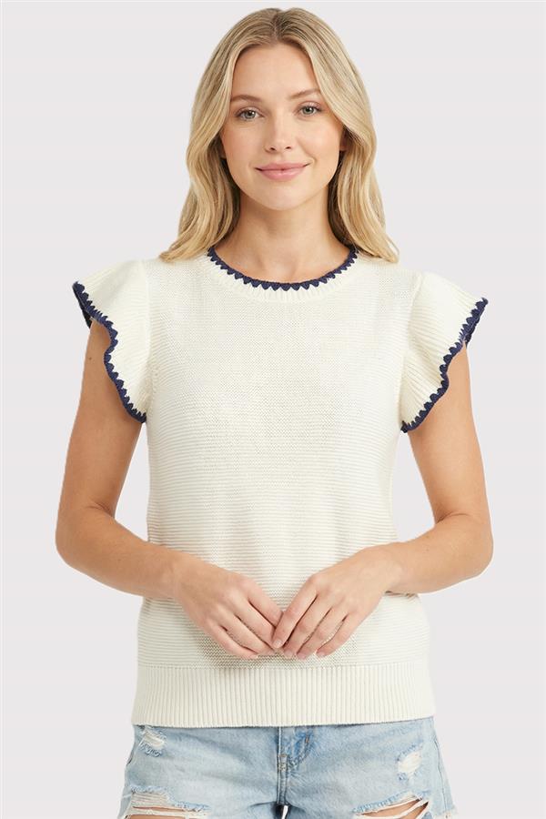 Blanket Stitched Ruffle Top - 3 Colors! - The Nines