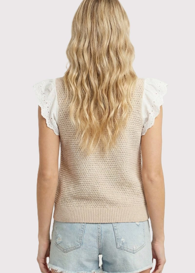 Natural Eyelet Sleeve Top - The Nines