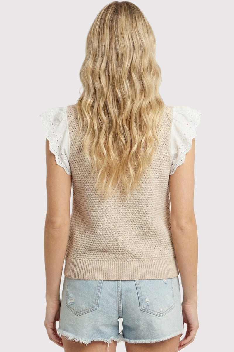 Natural Eyelet Sleeve Top - The Nines