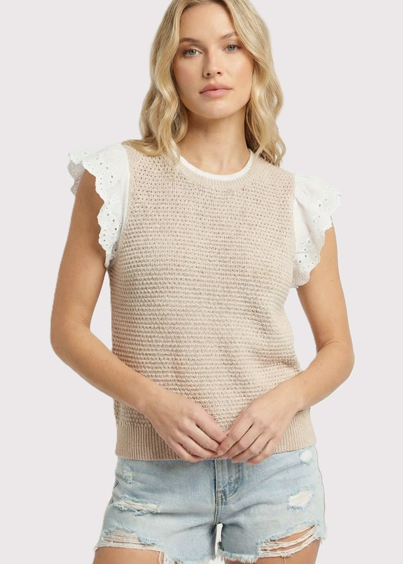 Natural Eyelet Sleeve Top - The Nines