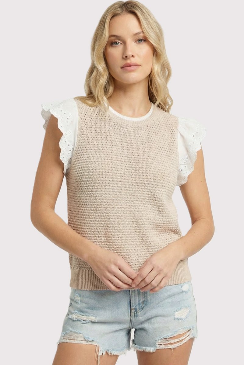 Natural Eyelet Sleeve Top - The Nines