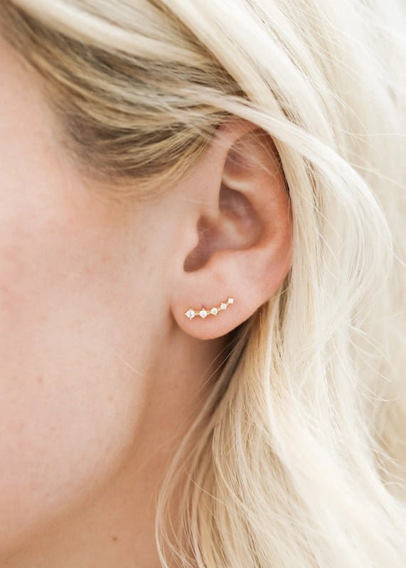 White Cubic zirconia Crawler Gold Earrings - The Nines