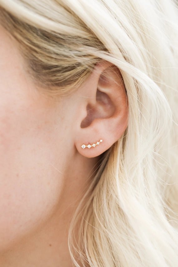 White Cubic zirconia Crawler Gold Earrings - The Nines