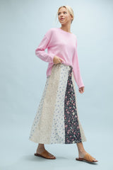 Blue & Cream Floral Drawstring Midi Skirt