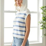 Chambray & Ivory Hoodie Short Sleeve Top - The Nines