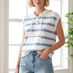 Chambray & Ivory Hoodie Short Sleeve Top - The Nines