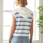 Chambray & Ivory Hoodie Short Sleeve Top - The Nines