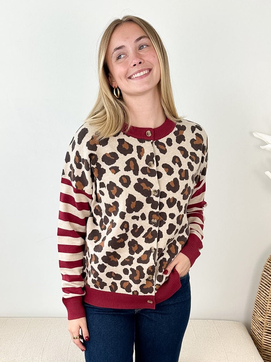 Leopard Stripe Sleeve Cardigan - The Nines