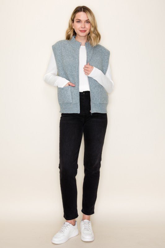Light Jade Sweater Zip Vest - The Nines