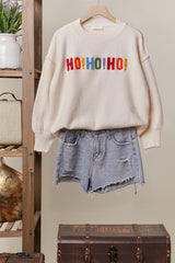 Ho Ho Ho Merry Christmas Textured Letters Sweater