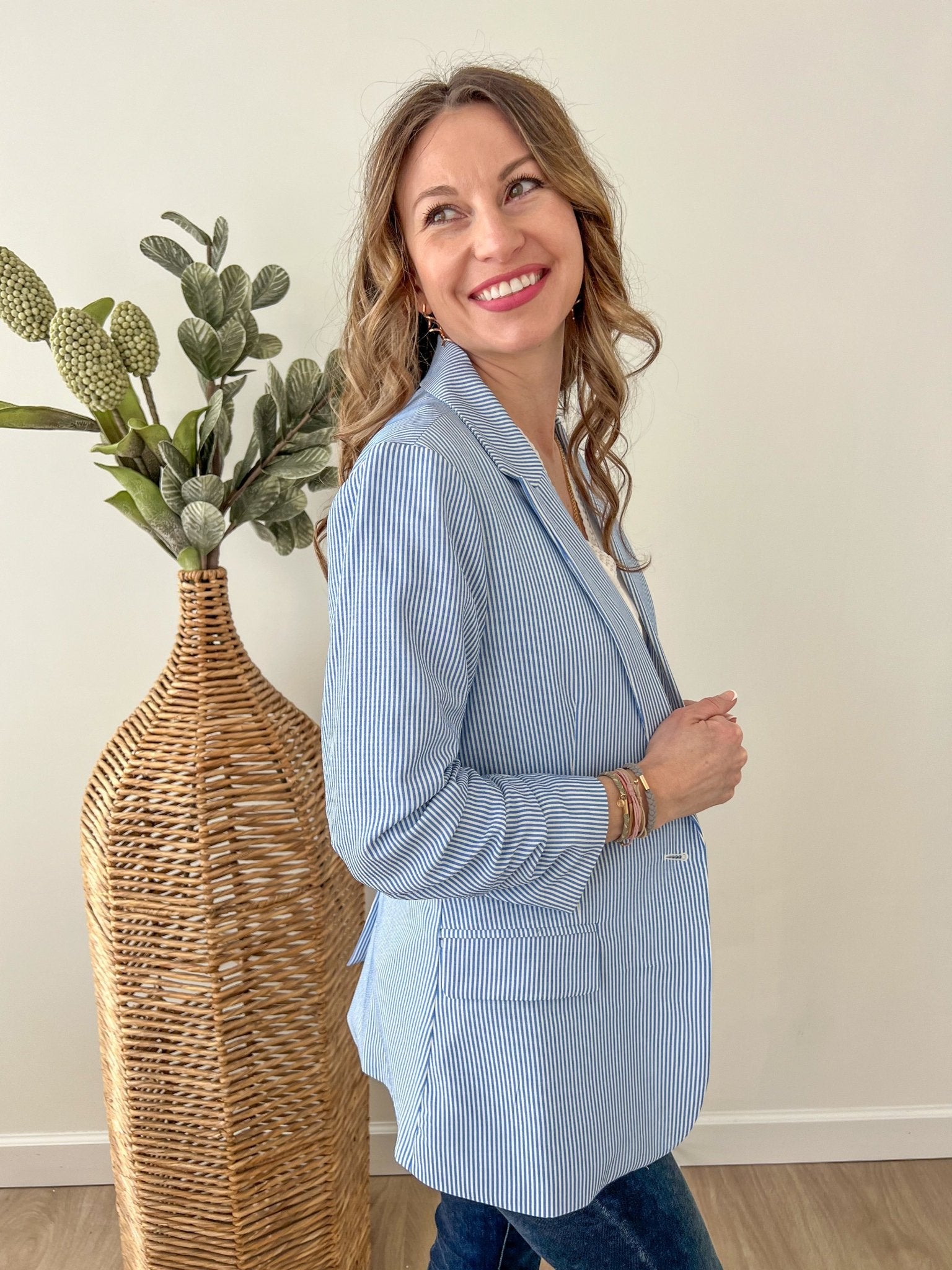 Blue & White Cinched Blazer - The Nines