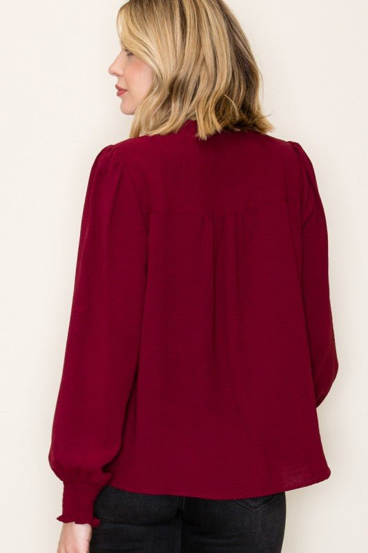 Split Neck Smocked Sleeve Top - 3 Colors! - The Nines