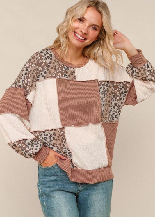 Ribbed & Cable Knit Animal Print Top - 2 Colors! - The Nines
