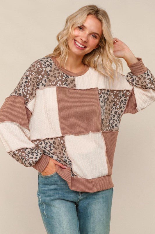Ribbed & Cable Knit Animal Print Top - 2 Colors! - The Nines