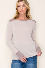 Taupe Thumhole Ribbed Crew Long Sleeve