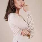 Natural Crochet Sleeve Henley - The Nines