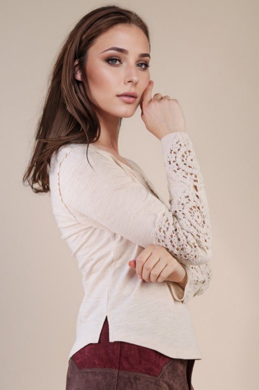 Natural Crochet Sleeve Henley - The Nines