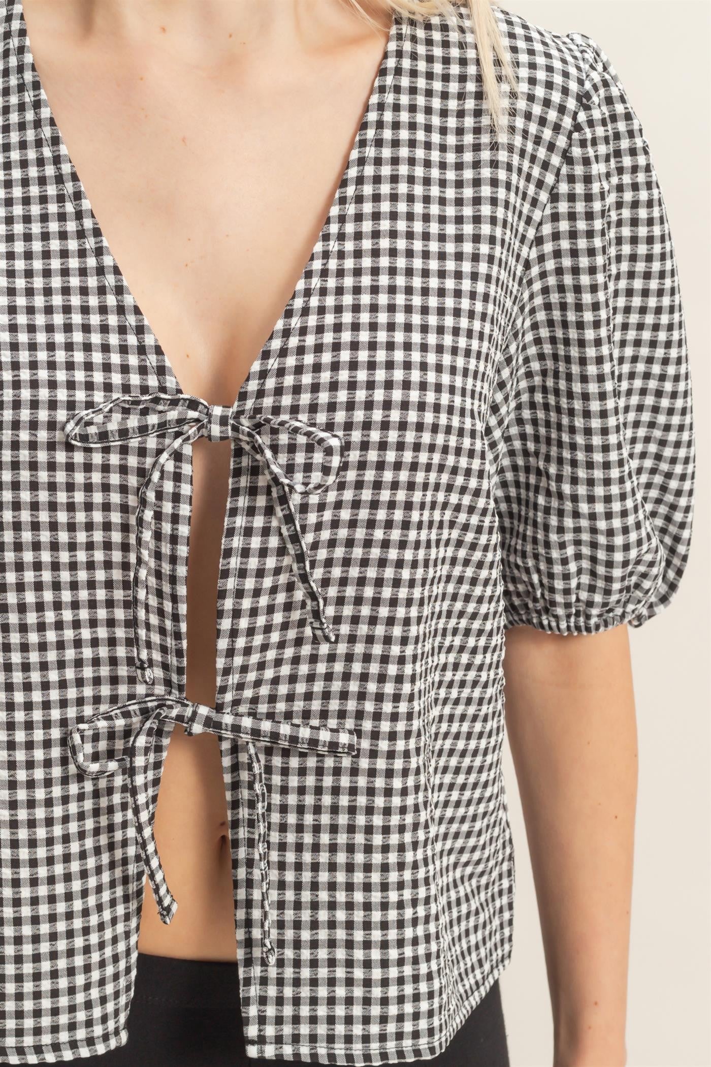 Gingham Tie Top - 2 Colors! - The Nines