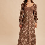 Mocha Mousse Lace Panel Floral Dress - The Nines