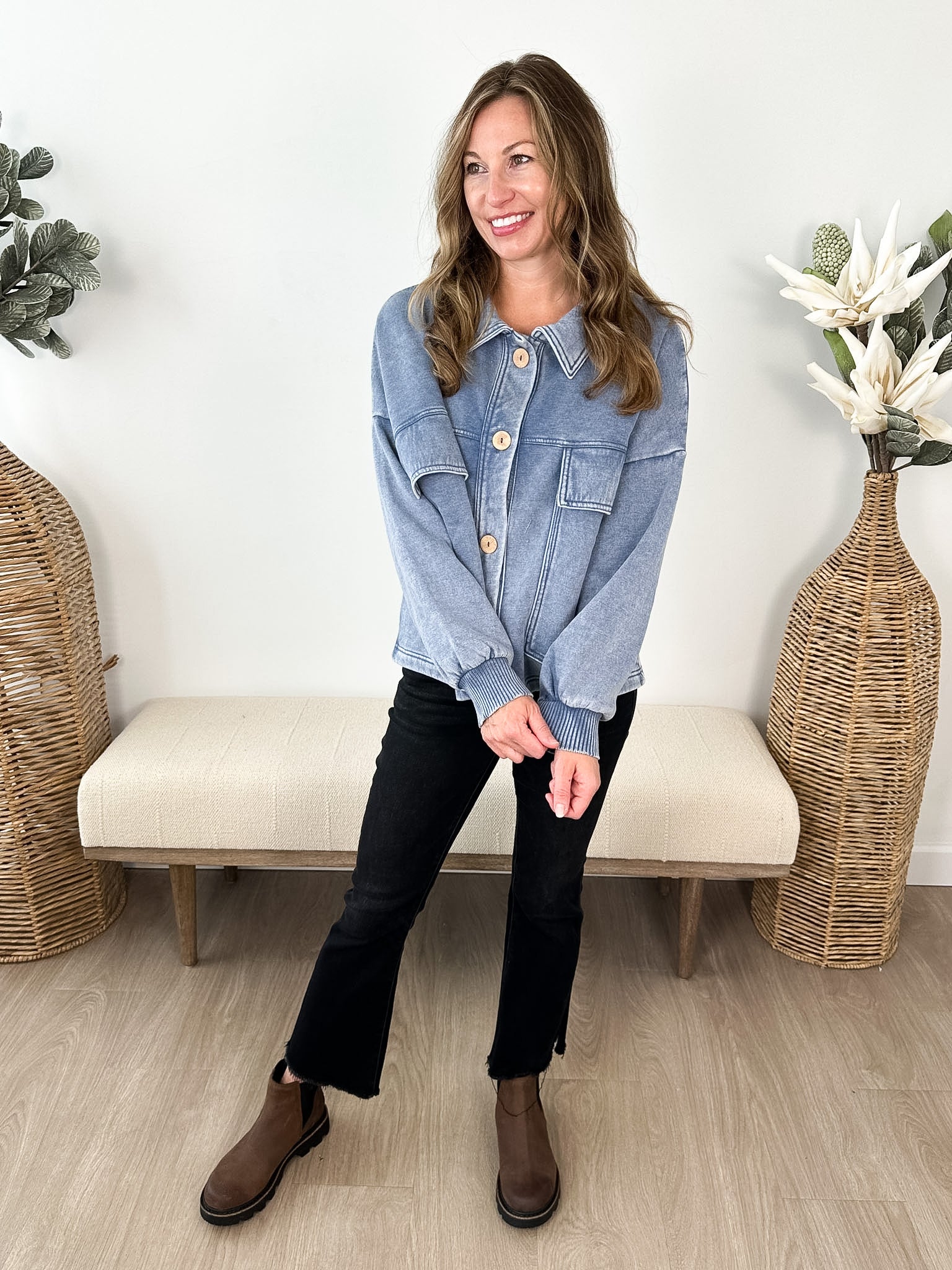 Front Pocket Cropped Shacket - The Nines