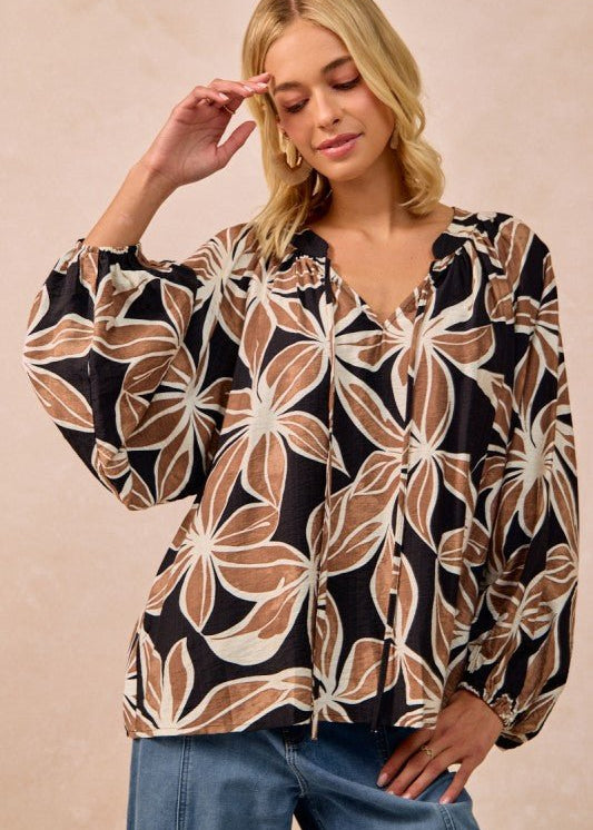 Black & Mocha Floral Top - The Nines