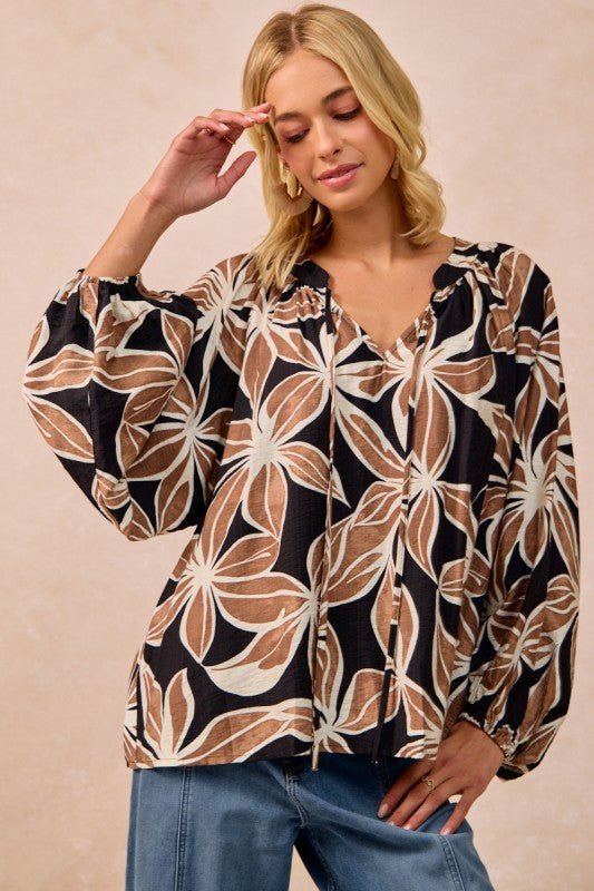 Black & Mocha Floral Top - The Nines