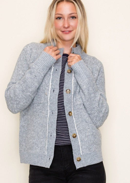Heather Gray Sherpa Lined Sweater Jacket - The Nines