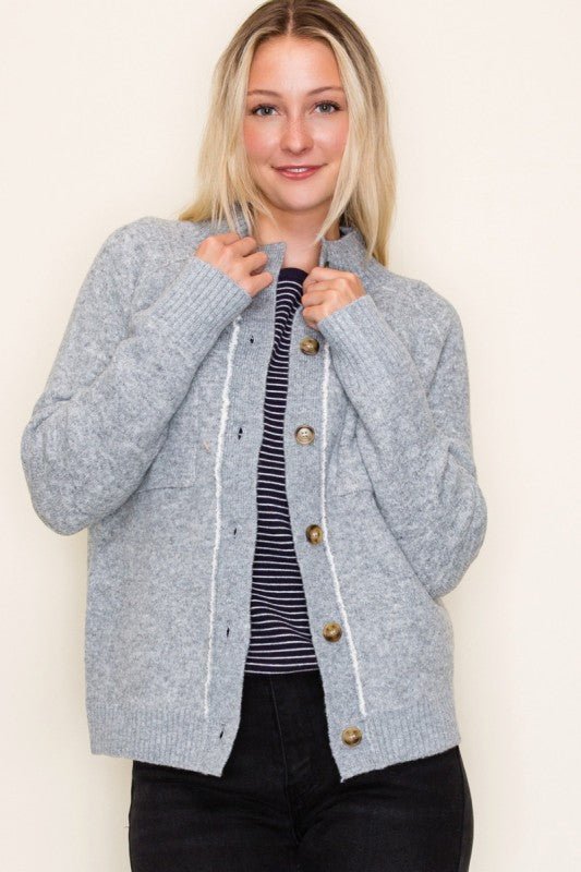 Heather Gray Sherpa Lined Sweater Jacket - The Nines