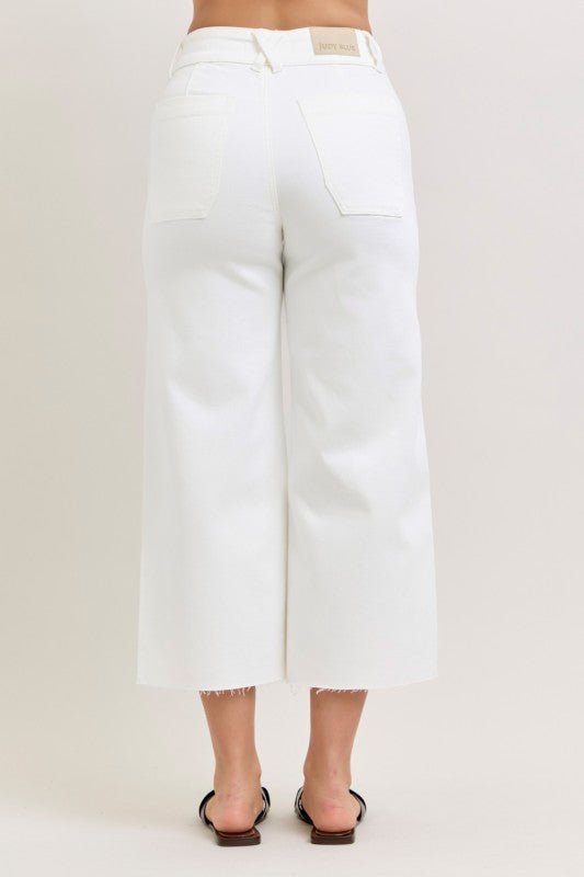 Judy Blue White Crop Wide Leg Front Patch Pocket - The Nines