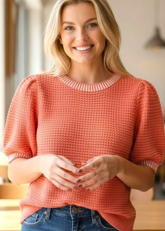 April Short Sleeve Sweater Top - 2 Color! - The Nines