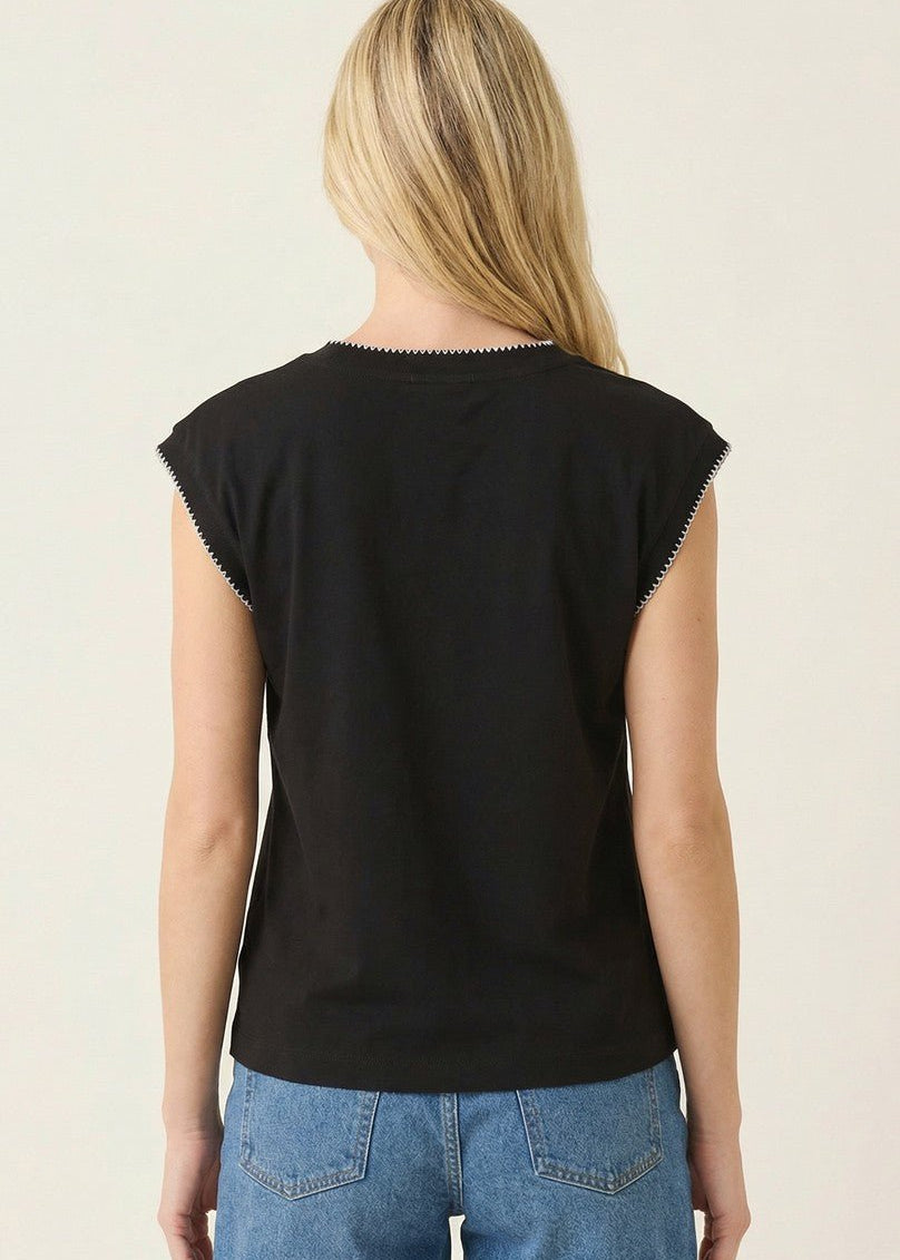 Black Pico Stitched Top - The Nines