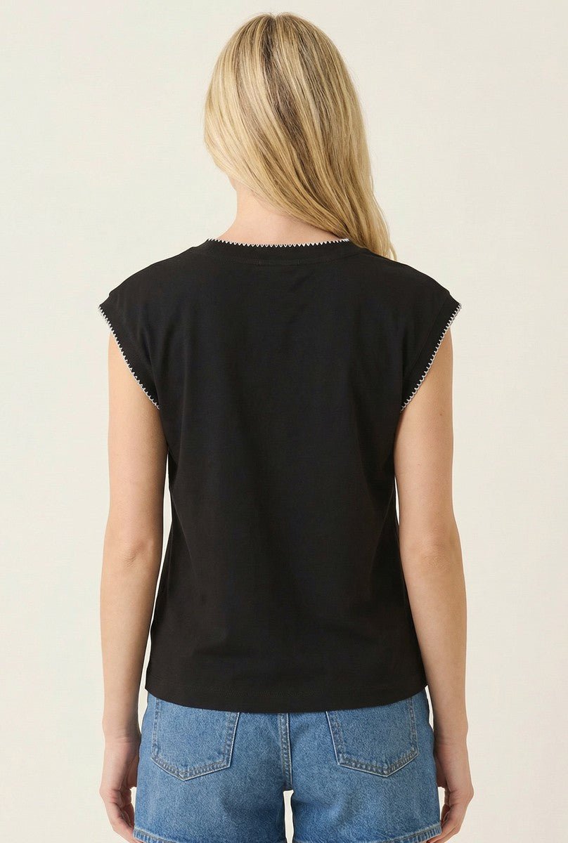 Black Pico Stitched Top - The Nines