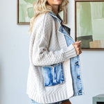 Cream Knit Layered Denim Jacket - The Nines