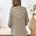 Mineral Wash Waffle Knit Hoodie Shacket - The Nines